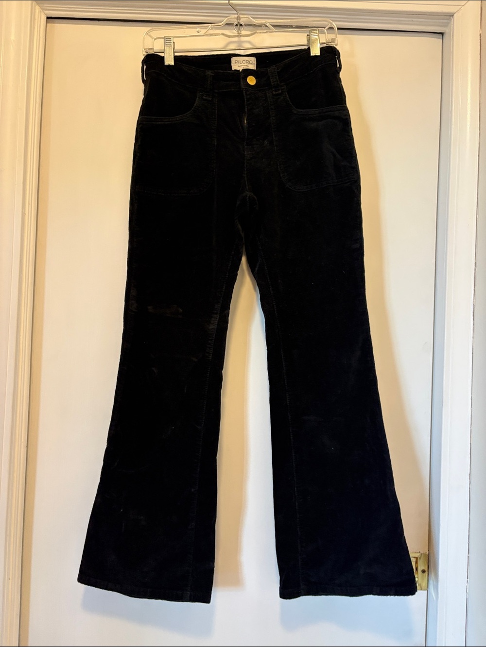 Pilcro Black Corduroy Bootcut Jeans with Gold Button